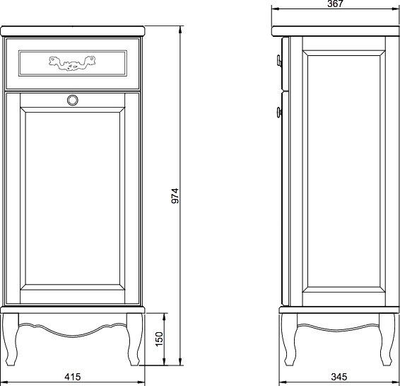 Тумба ValenHouse Лиора 40 с бельевой корзиной, кальяри, фурнитура золото