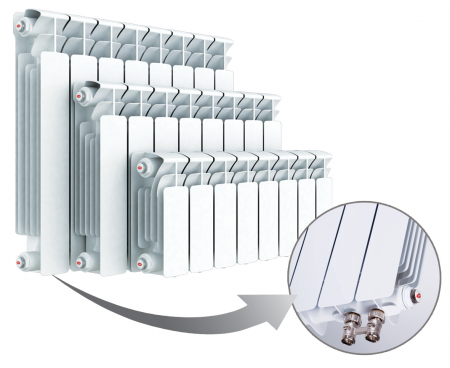 Радиатор биметаллический секционный Rifar Base Ventil 350 х 13 секций (подключение нижнее слева)