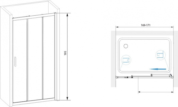 Душевая дверь в нишу RGW Passage PA-13 (169-171) x195 профиль хром, стекло прозрачное